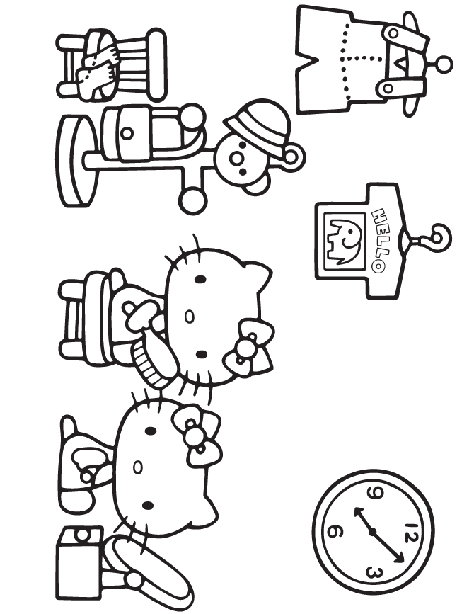 2 Hello Kitties Getting Ready To Go Out Coloring Page