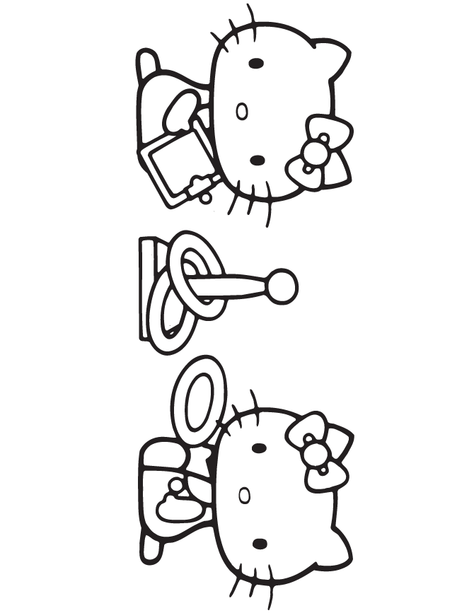 2 Hello Kitties Playing Games Coloring Page