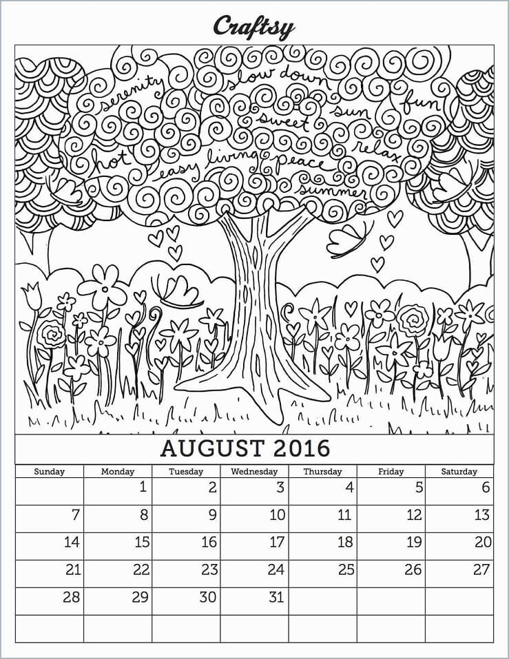 2016 Calendar August