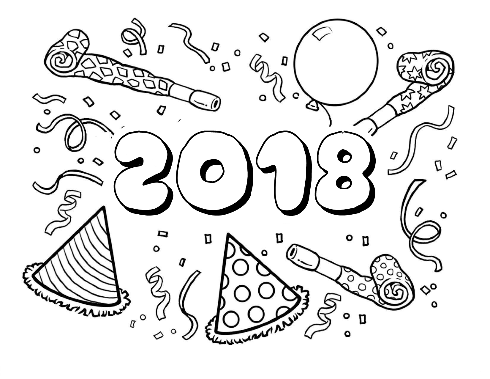 2018 Happy New Year Coloring Page