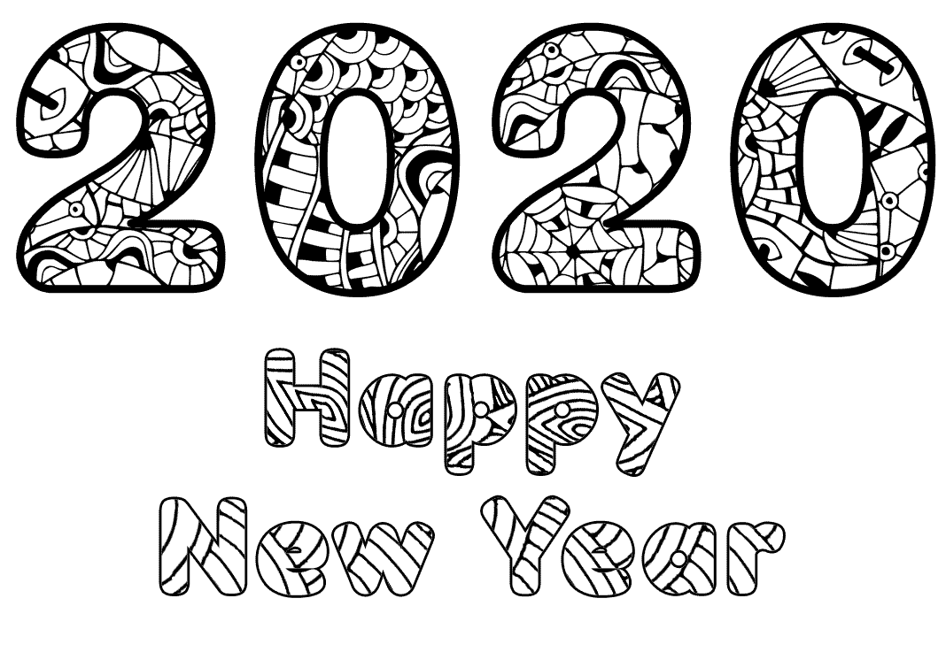 2020 Happy New Year Page Coloring Page