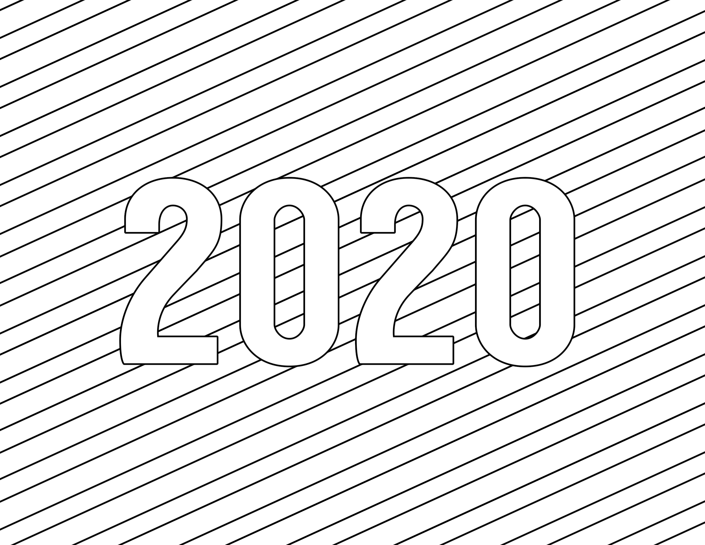 2020 Happy New Year Simple Lines Coloring Page