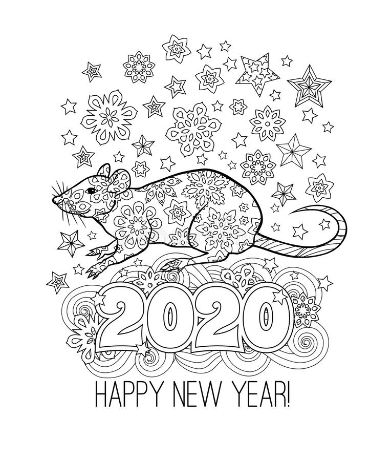 2020 New Year Zentangle Inspired Style Zen Coloring Page