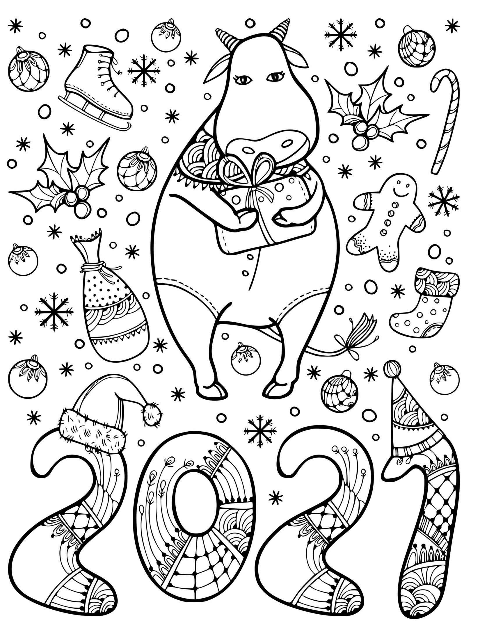 2021 Year Of The Bull New Year Coloring Page