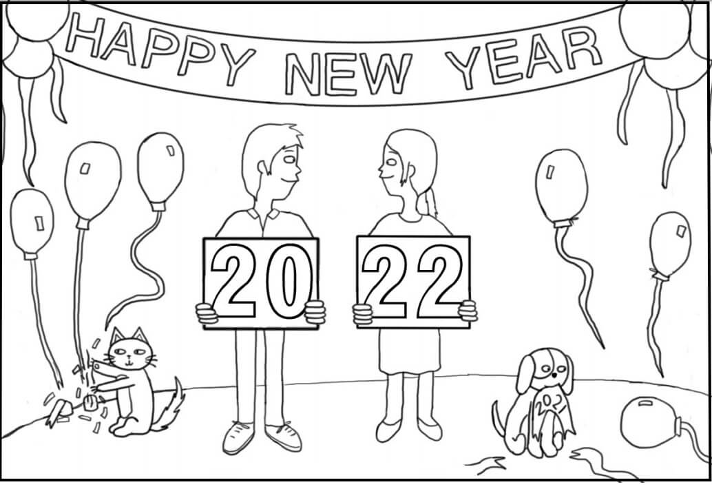 2022 New Year Party Coloring Page