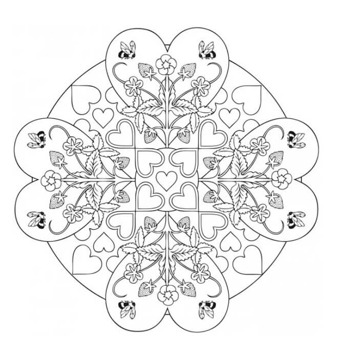 4 Heart Mandala Coloring Page