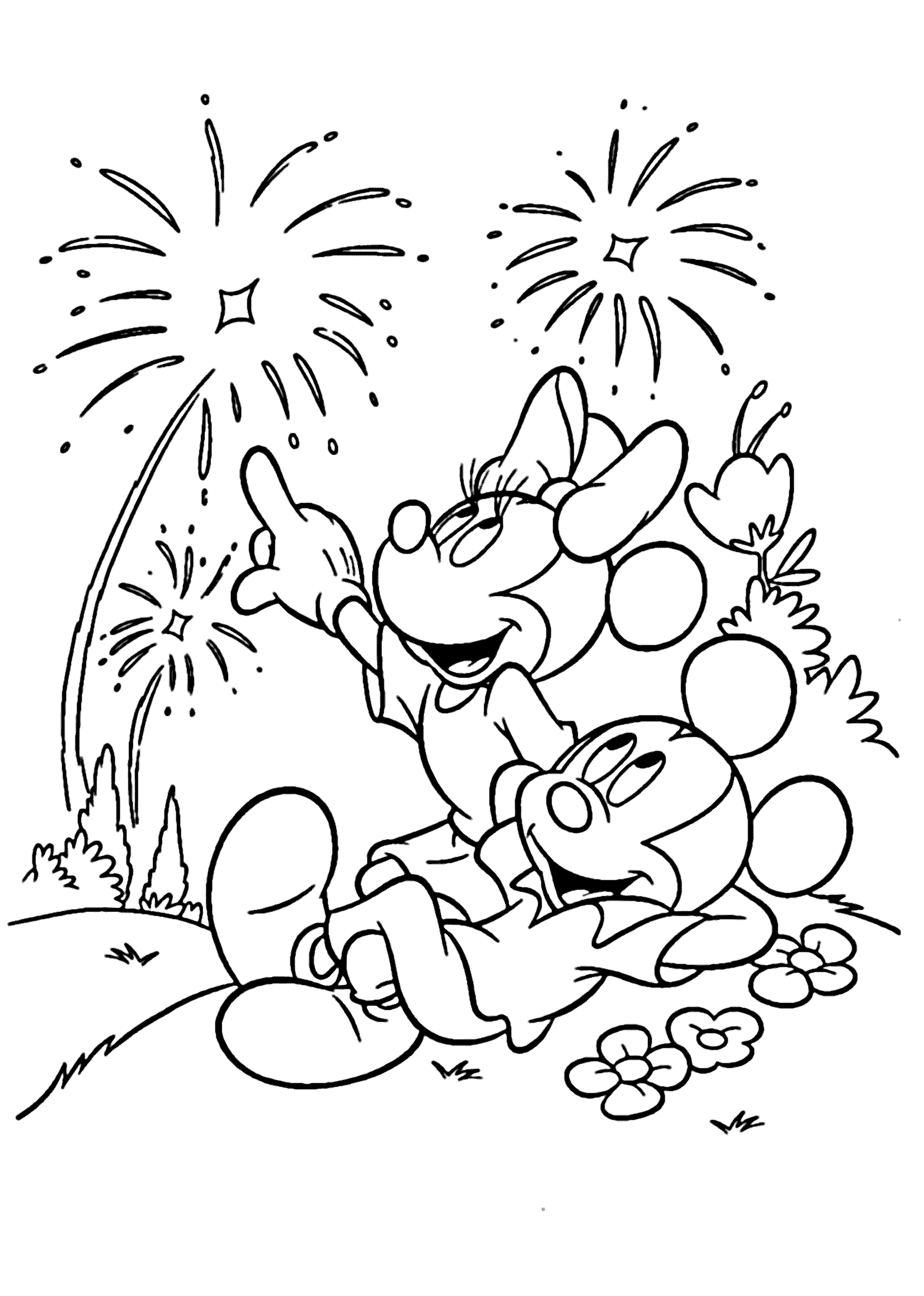 4th of Julys Mickey and Minnie Coloring Page