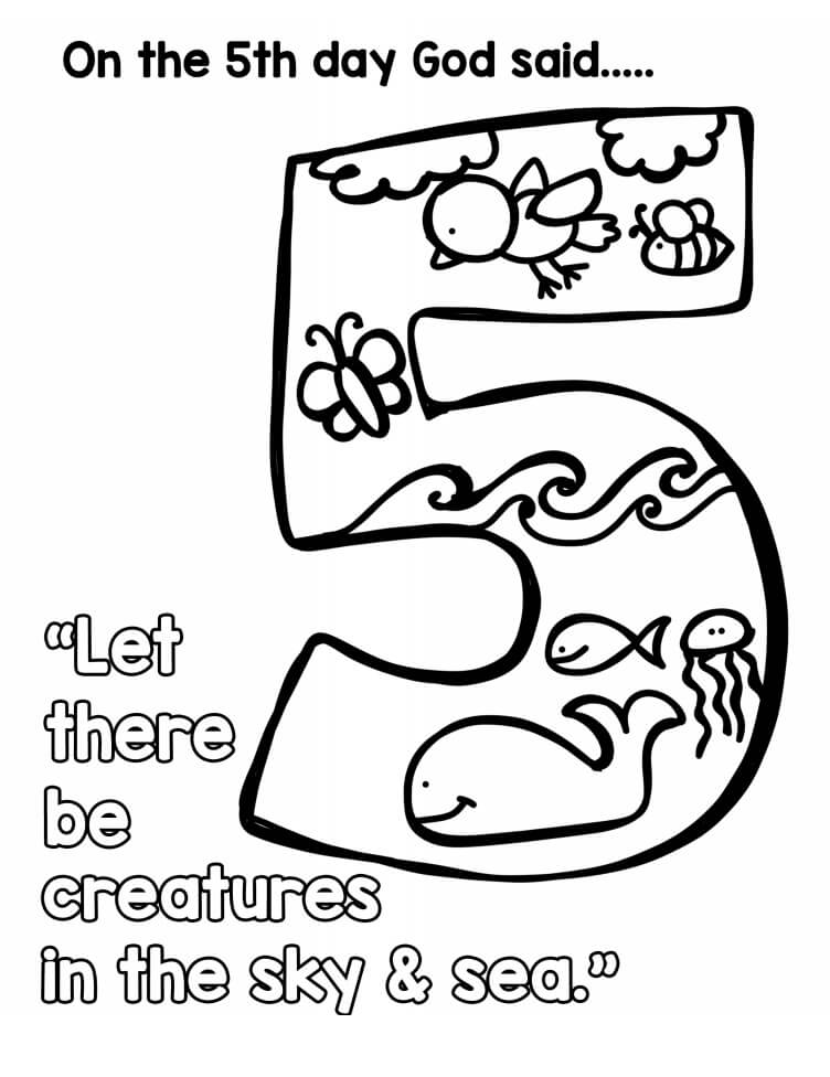 5th Day of Creation For Kids Coloring Page