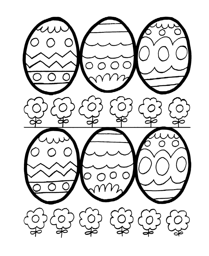6 Easter Eggs And Flowers Coloring Page