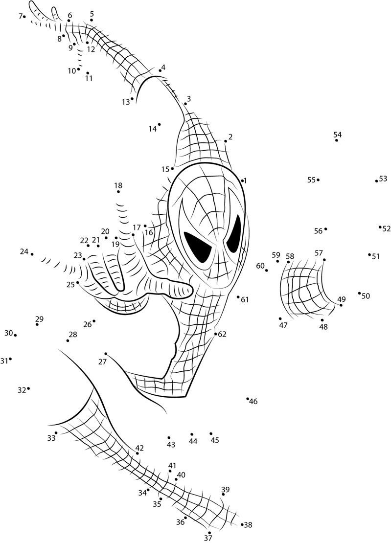 Spiderman Connect the Dots Printable Coloring Page
