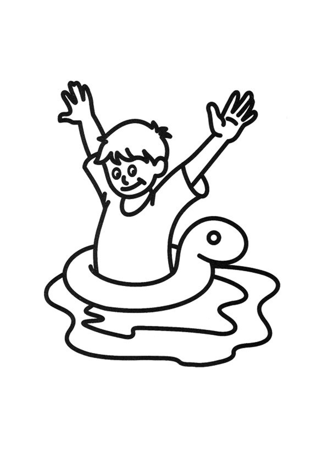 Child Swimming in Inner Tube Coloring Page