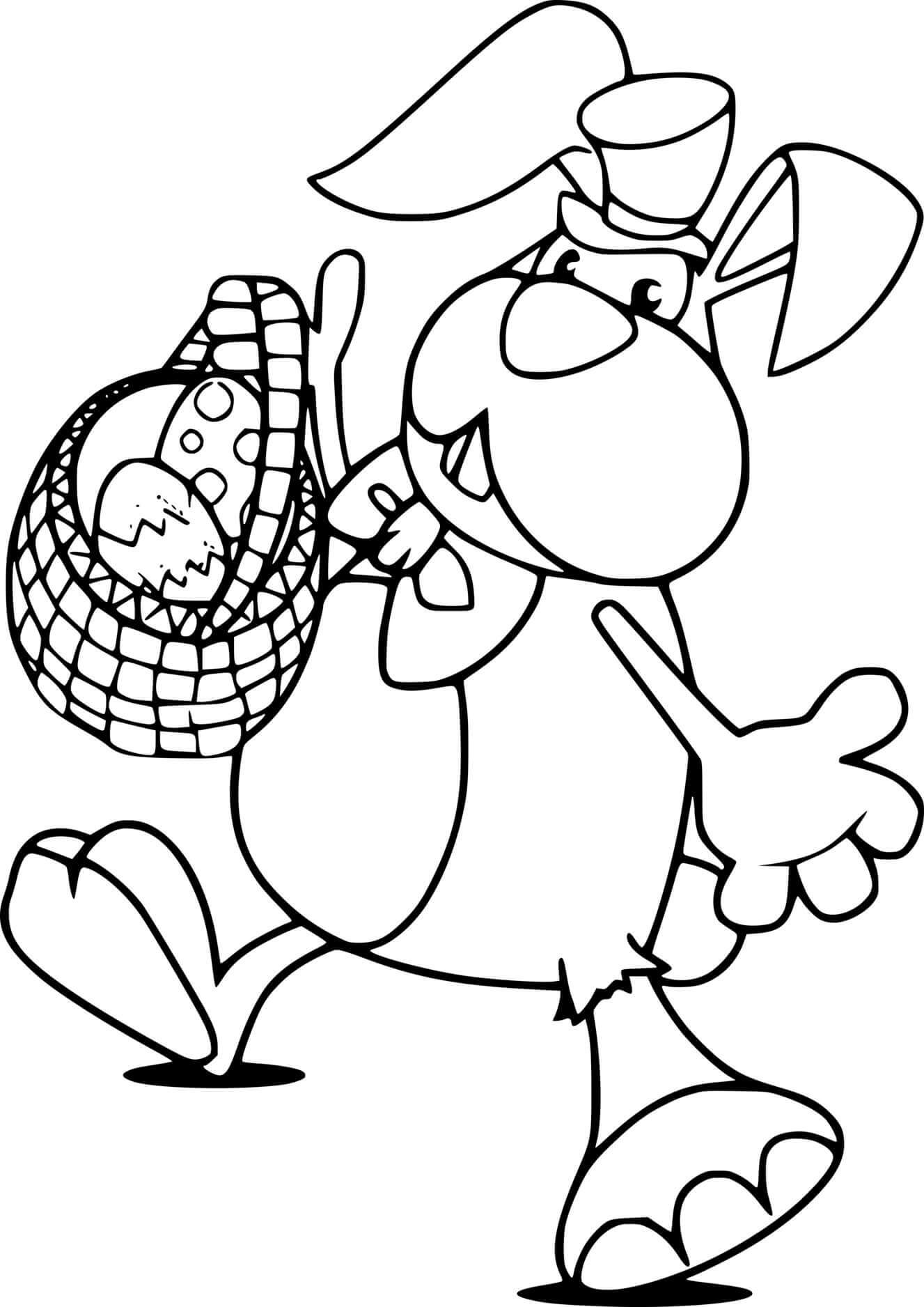 A Big Bunny Holds An Easter Basket Coloring Page