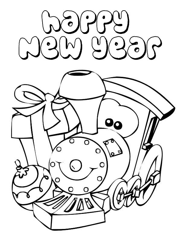 A Cute Little Train Says Happy New Year Coloring Page Coloring Page