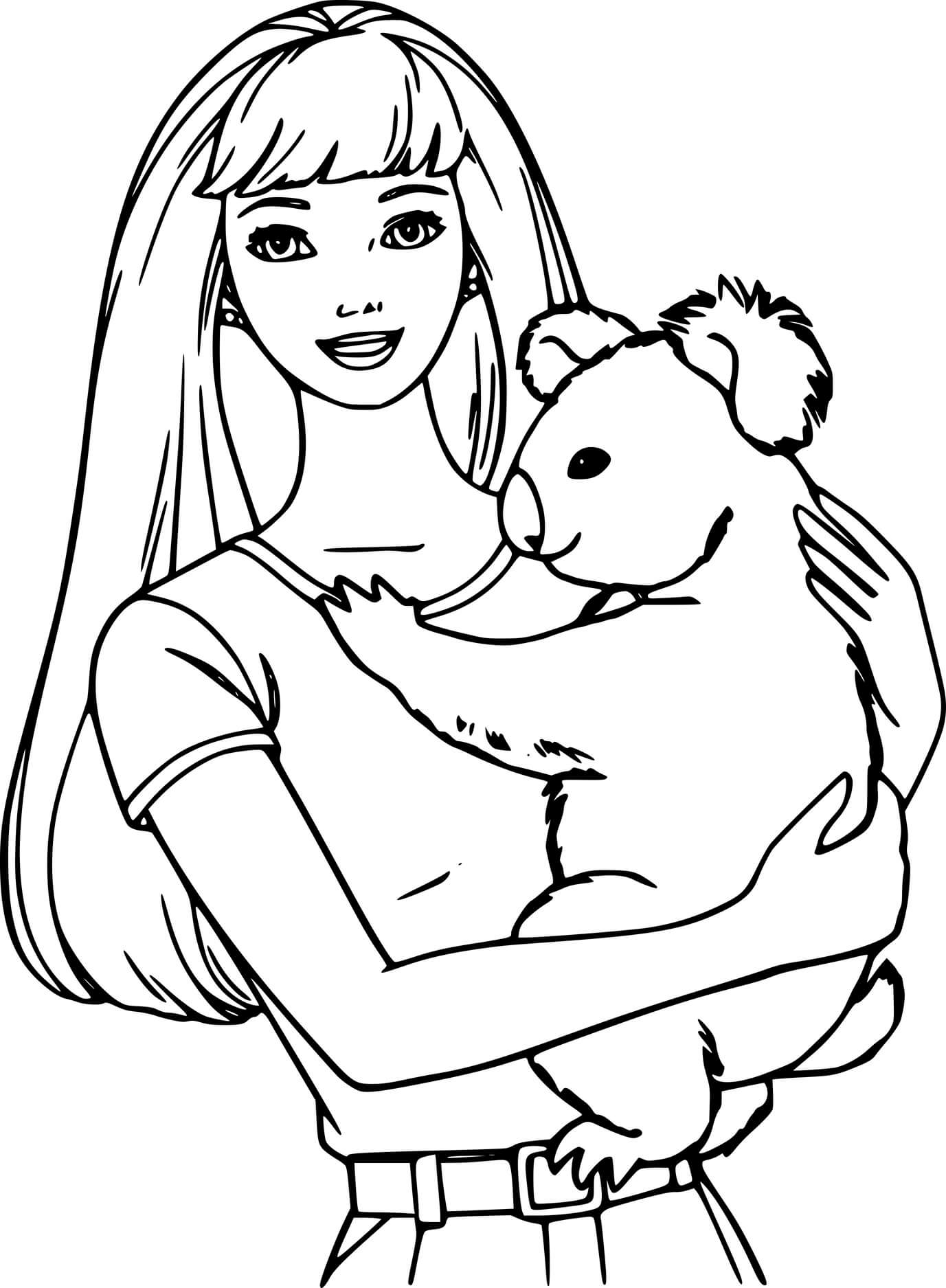A Girl Holds A Koala Coloring Pages   Coloring Cool