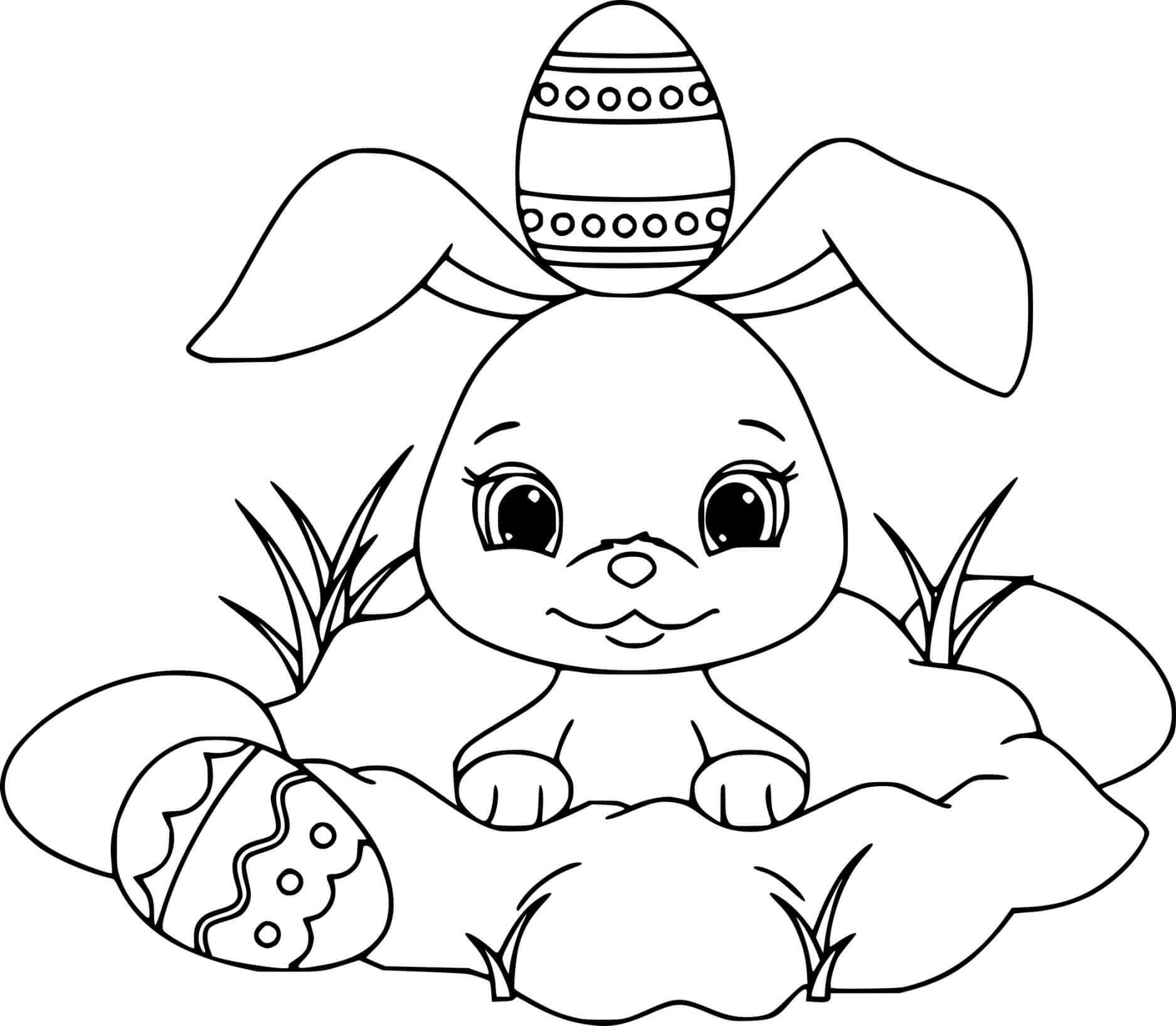 An Egg On The Cute Easter Bunnys Head Coloring Page