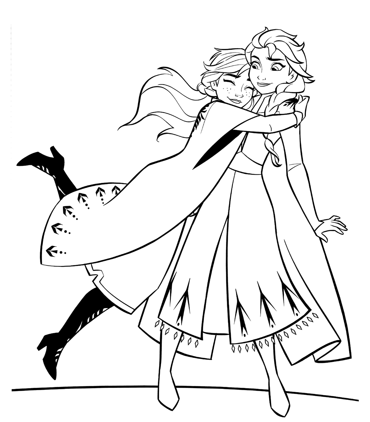Anna And Elsa Hugging Coloring Page