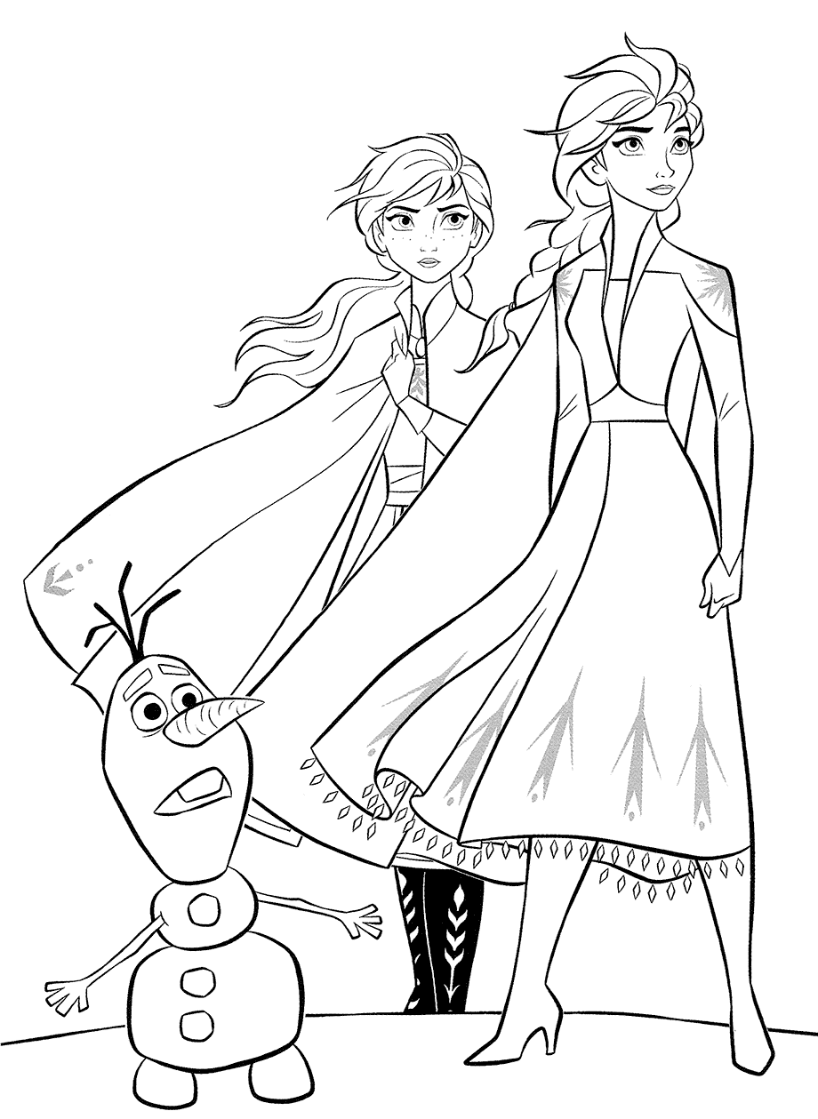 Anna And Elsa And Olaf Coloring Page