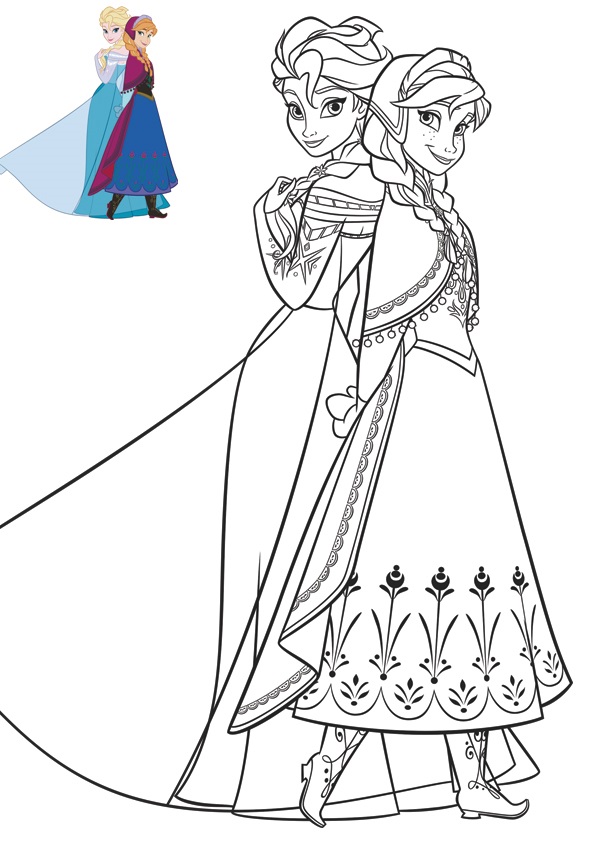 Anna And Elsa Beautiful Dresses Frozen Coloring Page