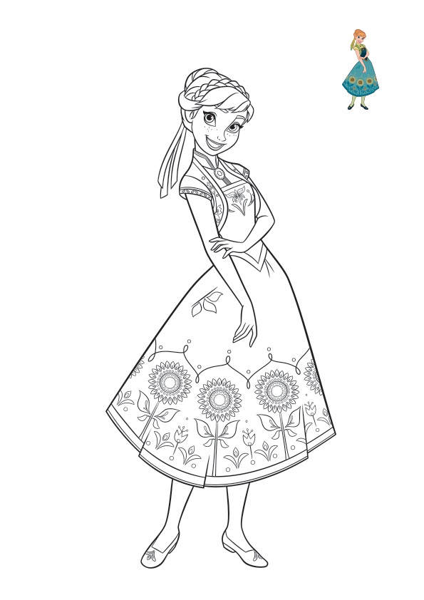 Anna Beautiful Dress For Summer Frozen Coloring Page
