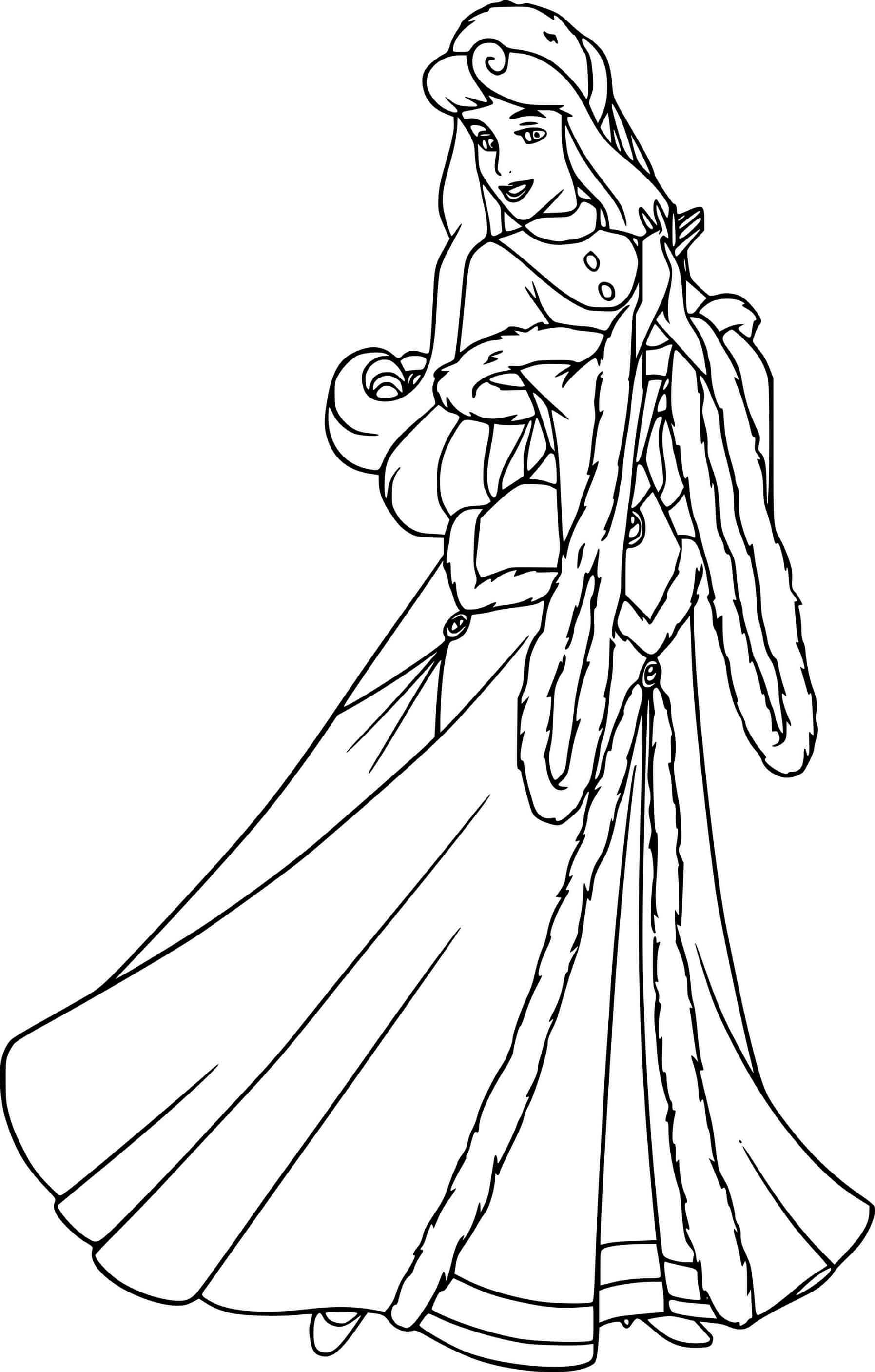 Aurora In Winter Dress Disney Princess Coloring Pages   Coloring Cool