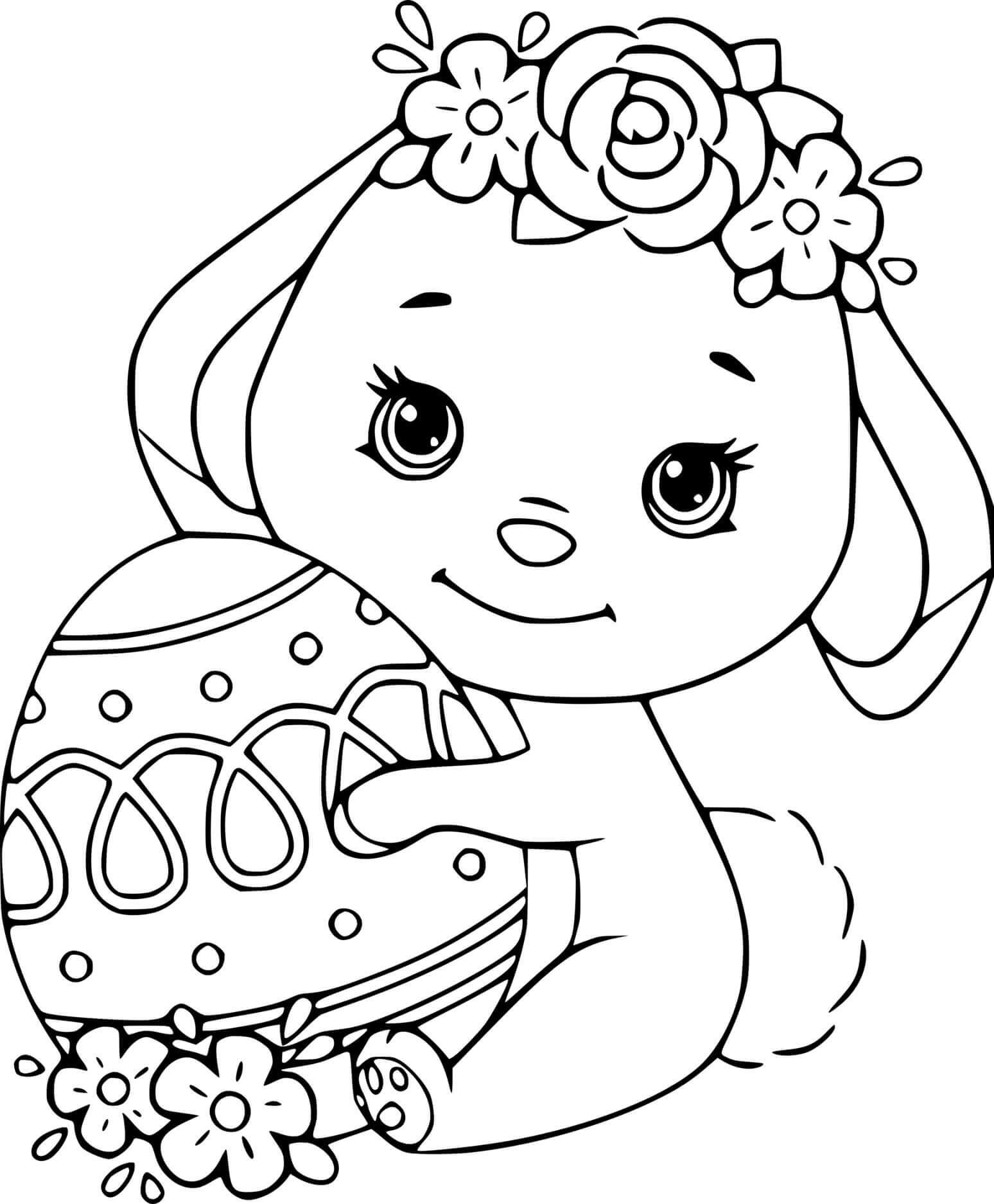 Baby Bunny And A Big Egg Coloring Page