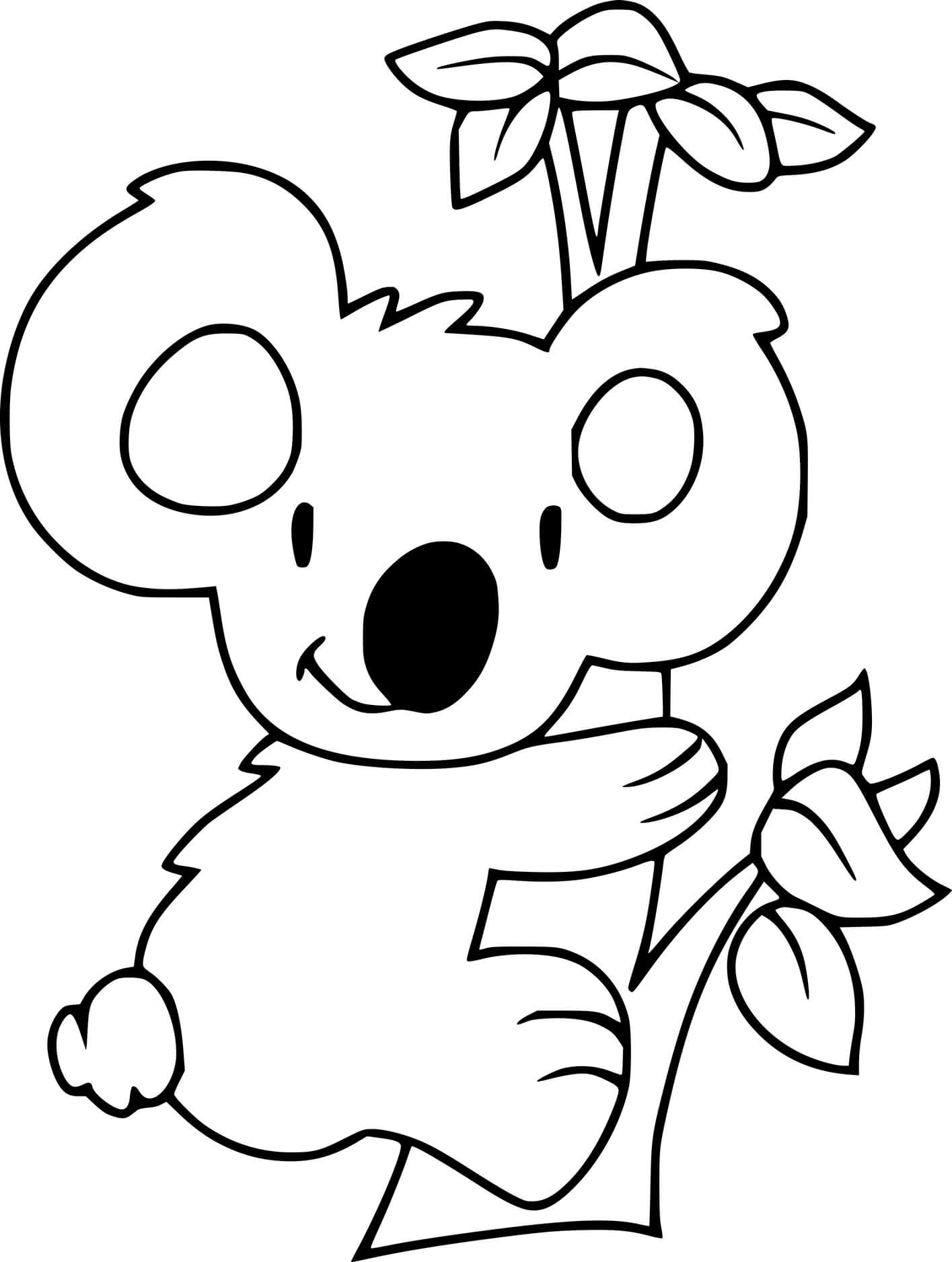 Baby Koala On The Tree Coloring Page