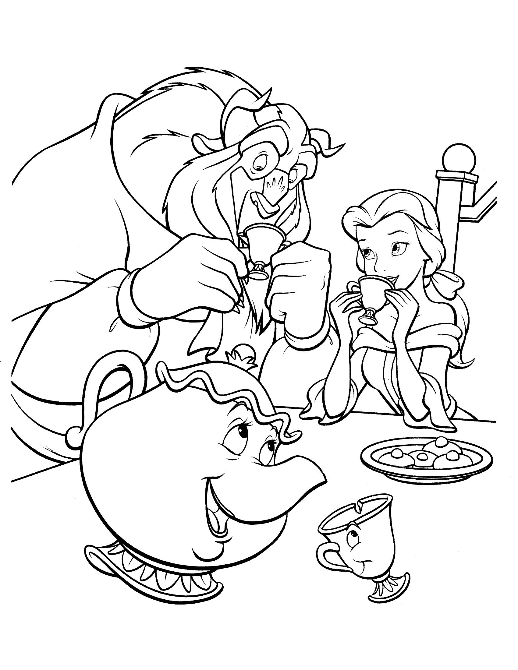 Beauty And Beast Drink Coffee Coloring Page