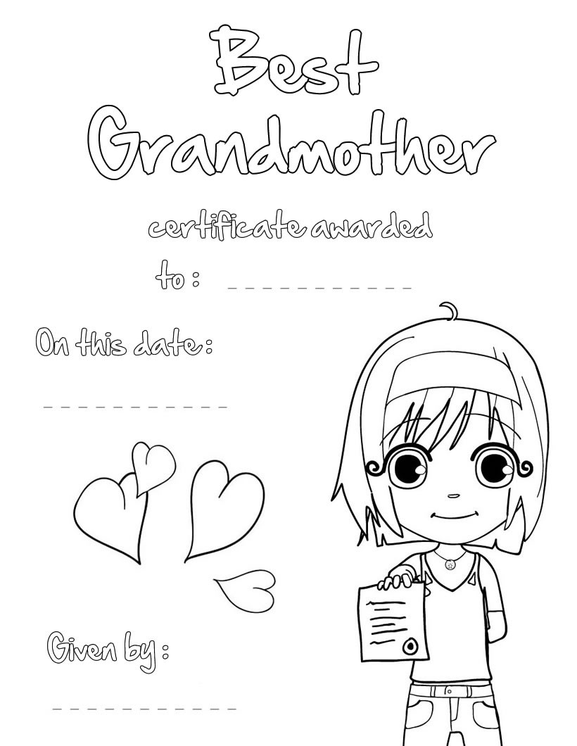 Best Grandmother Certificate To Color