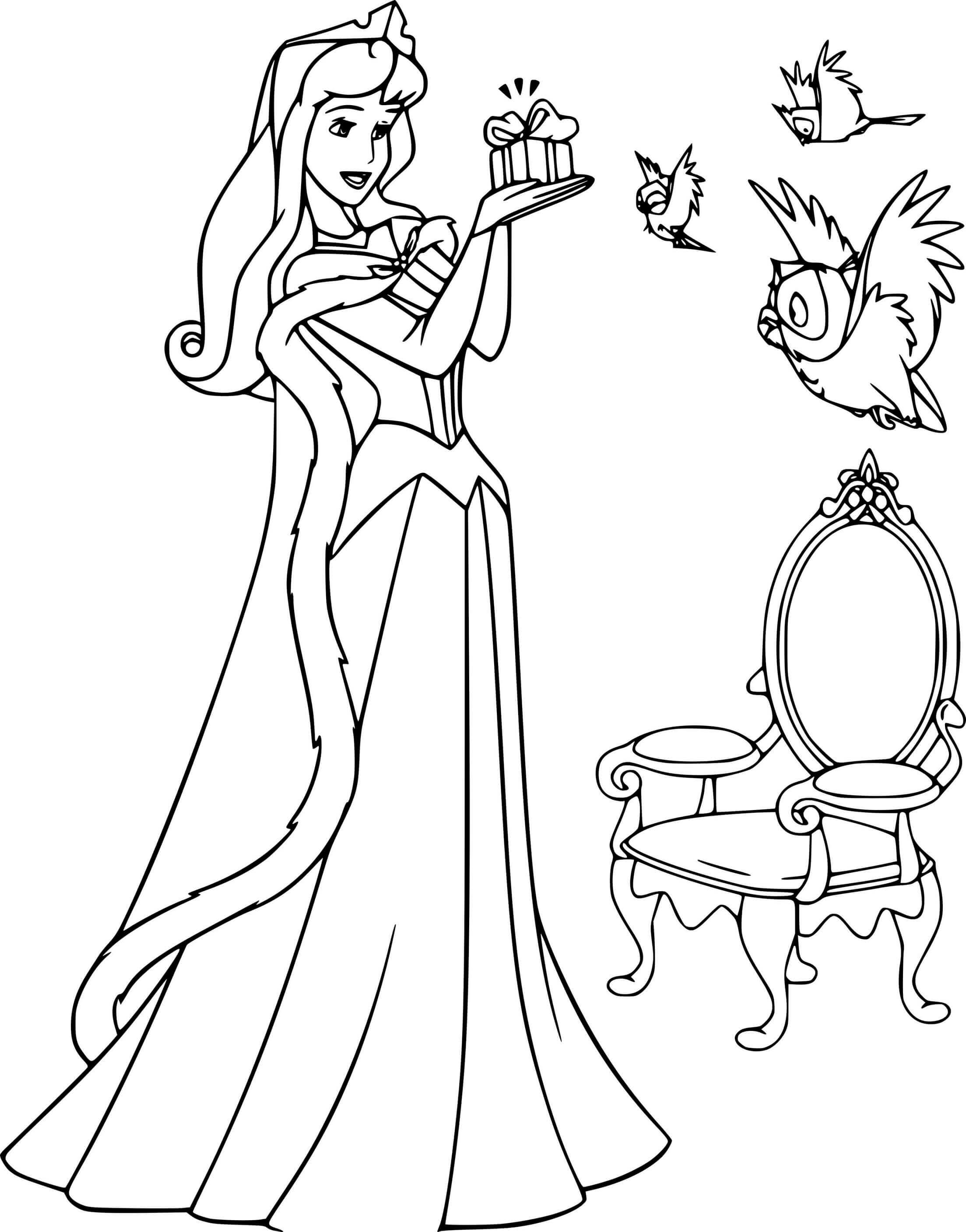 Birds Brought Aurora A Present Coloring Pages   Coloring Cool