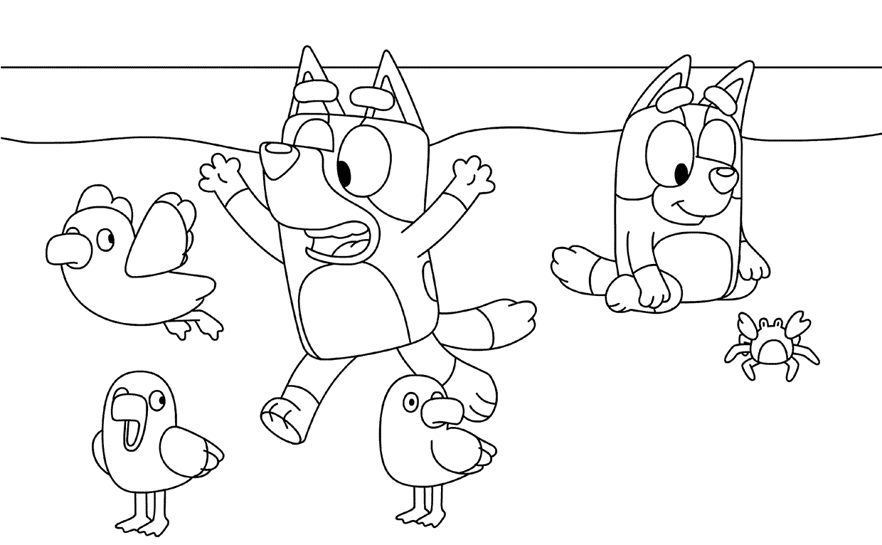 Bluey On The Beach Coloring Pages   Coloring Cool