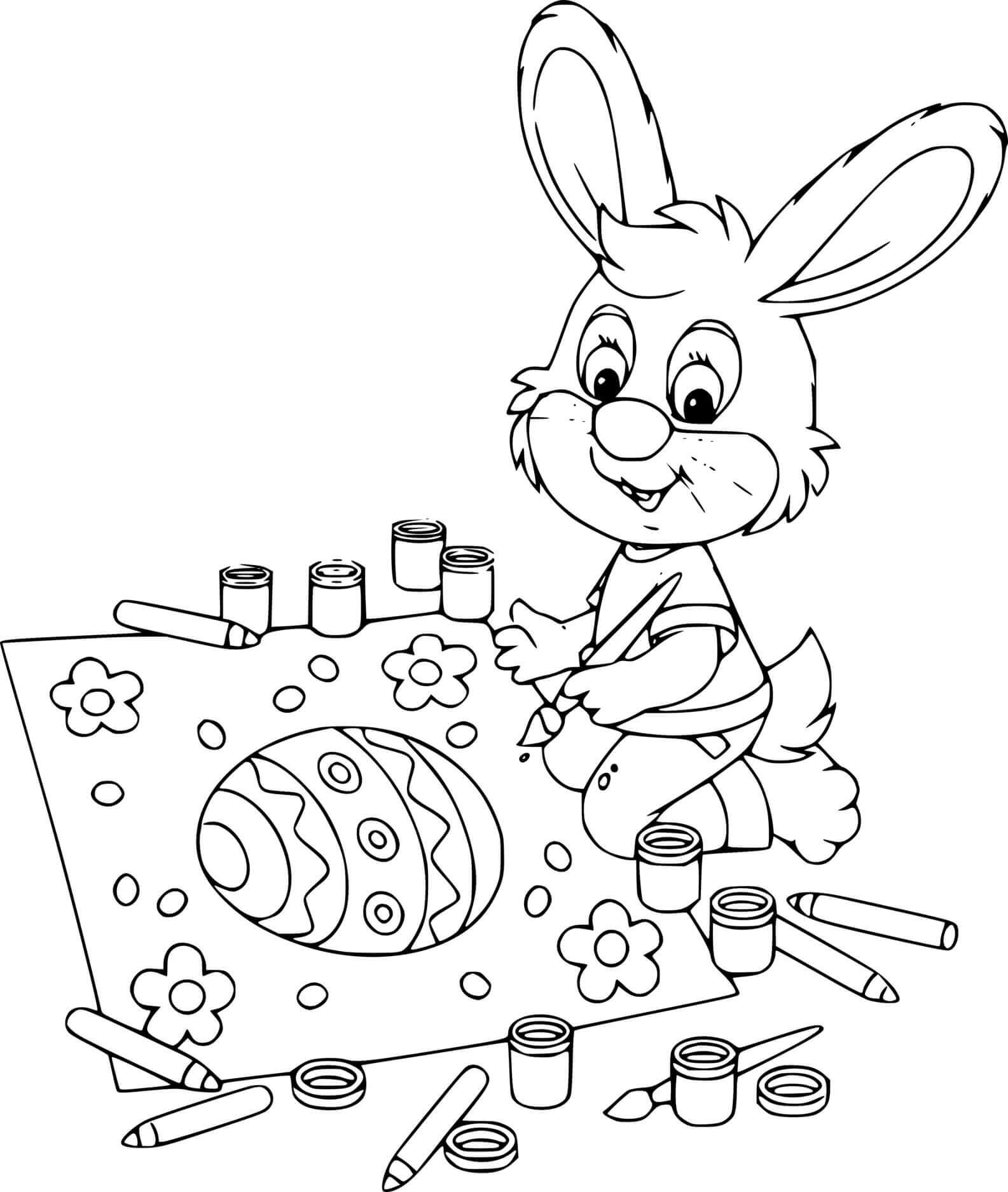 Bunny Drawing Easter Egg Picture Coloring Page