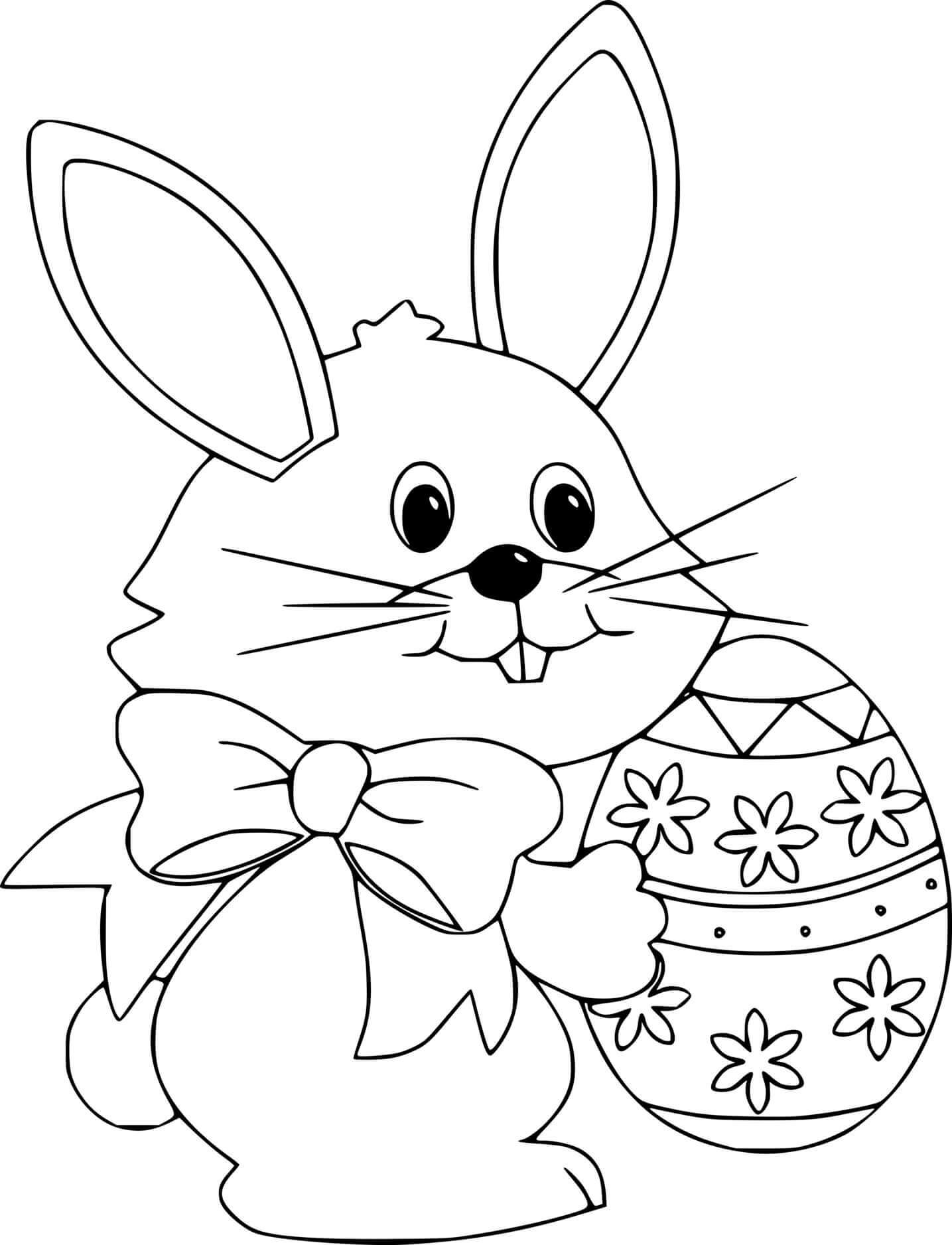 Bunny With A Flower Easter Egg Coloring Page
