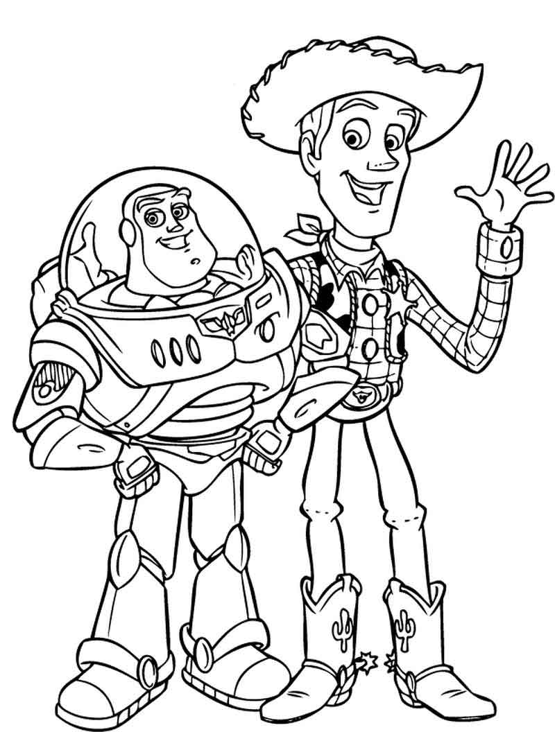 Buzz Lightyear And Woody Sheriff Hello Coloring Page