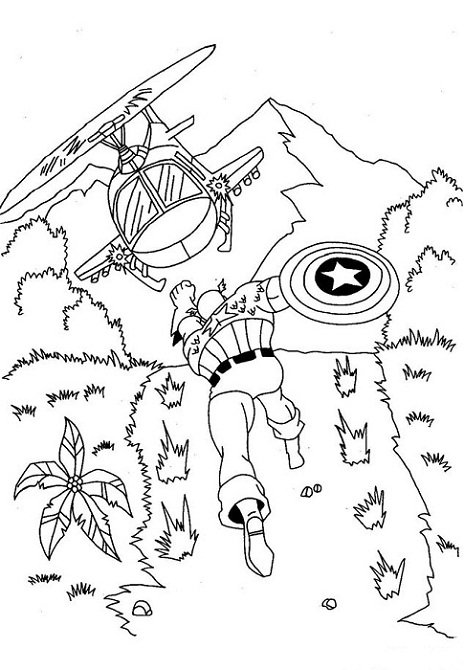 Captain America Chasing Helikopter Ca15 Coloring Page