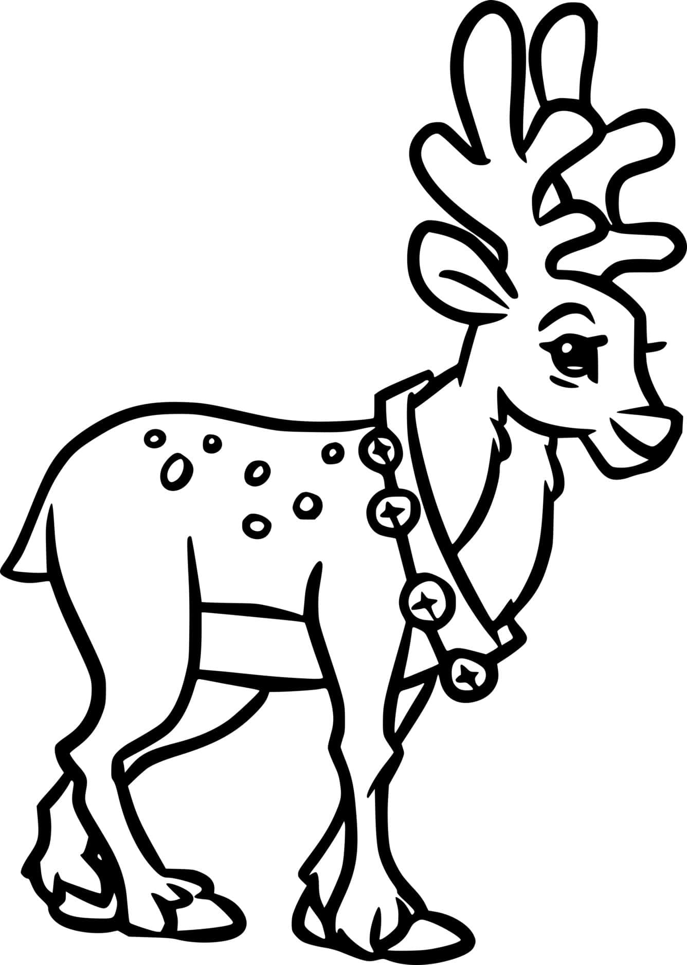 Cartoon Deer With Bells Coloring Page
