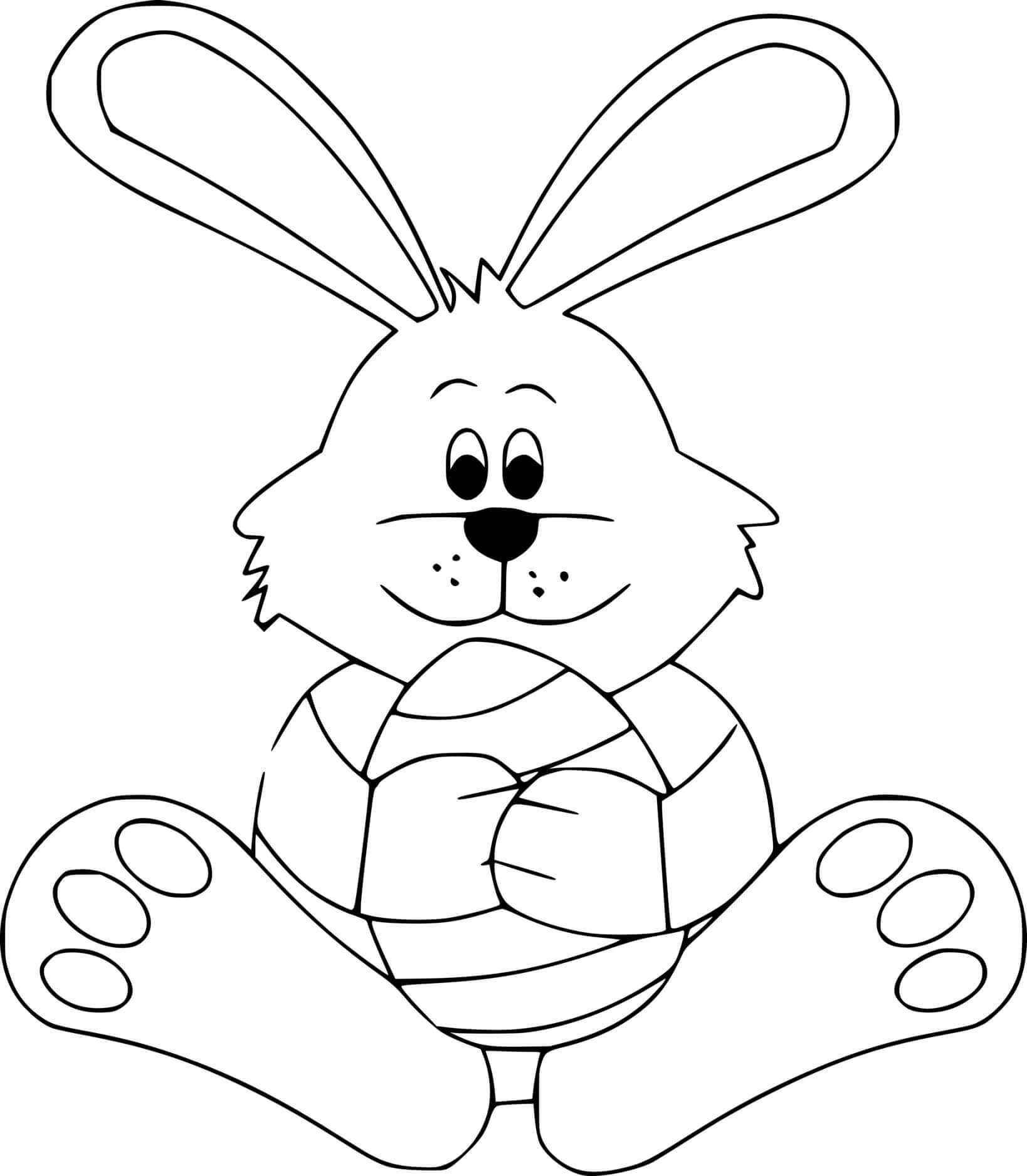 Cartoon Easter Bunny Holds An Egg Coloring Page