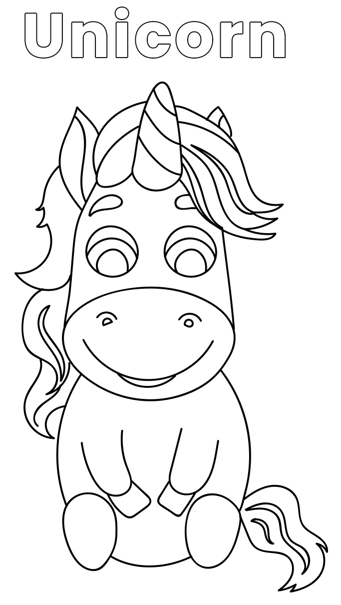 Cartoon Unicorn For Kids Coloring Page