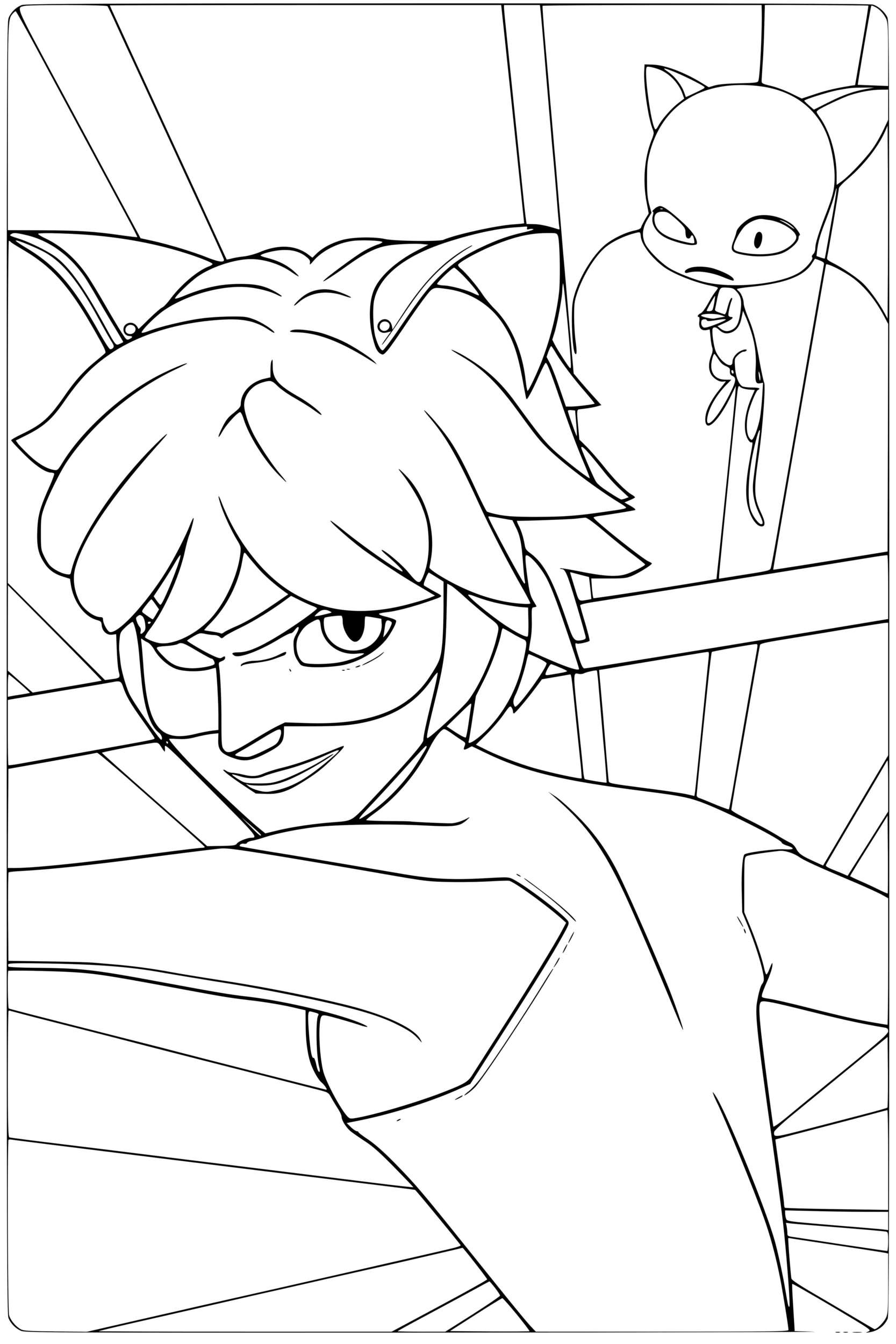 Cat Noir And Plaggs Coloring Page