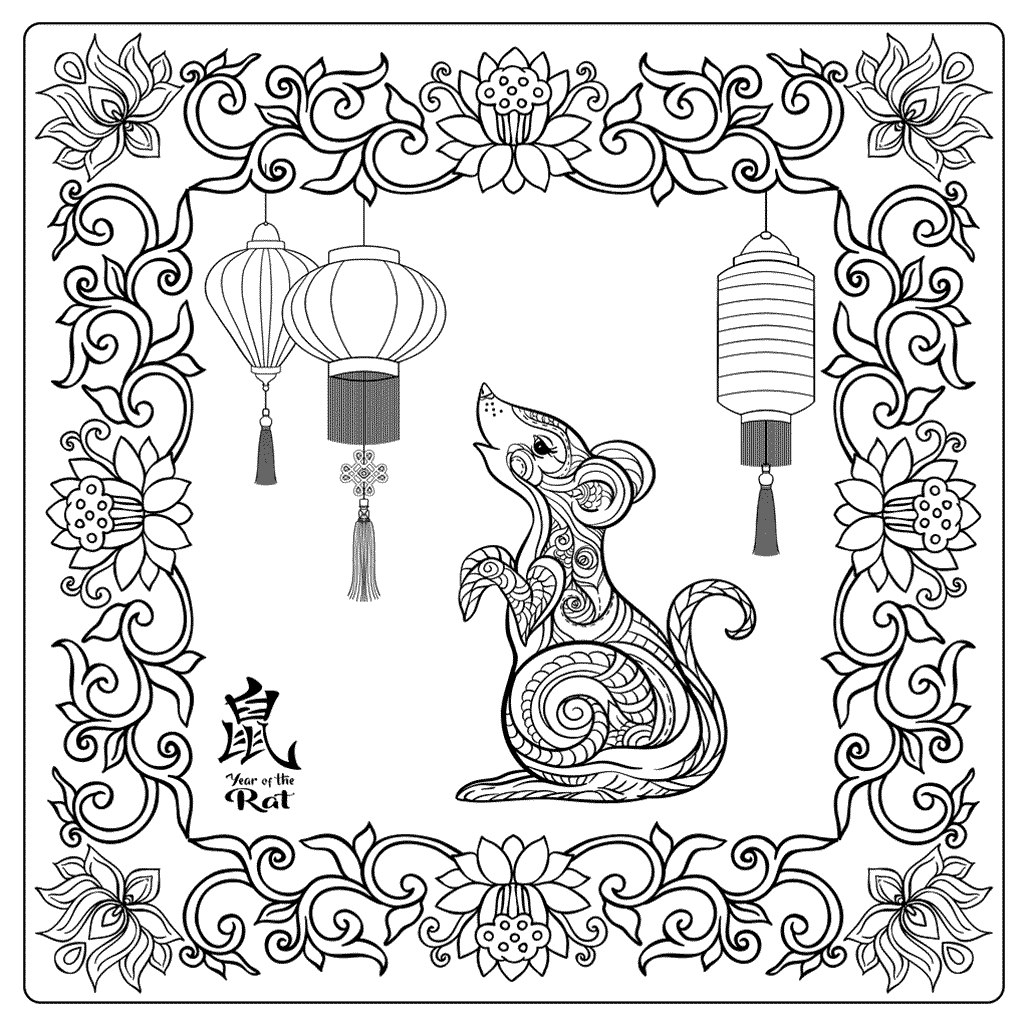 Chinese New Year Symbols Year Rat 2020 To Color Coloring Page