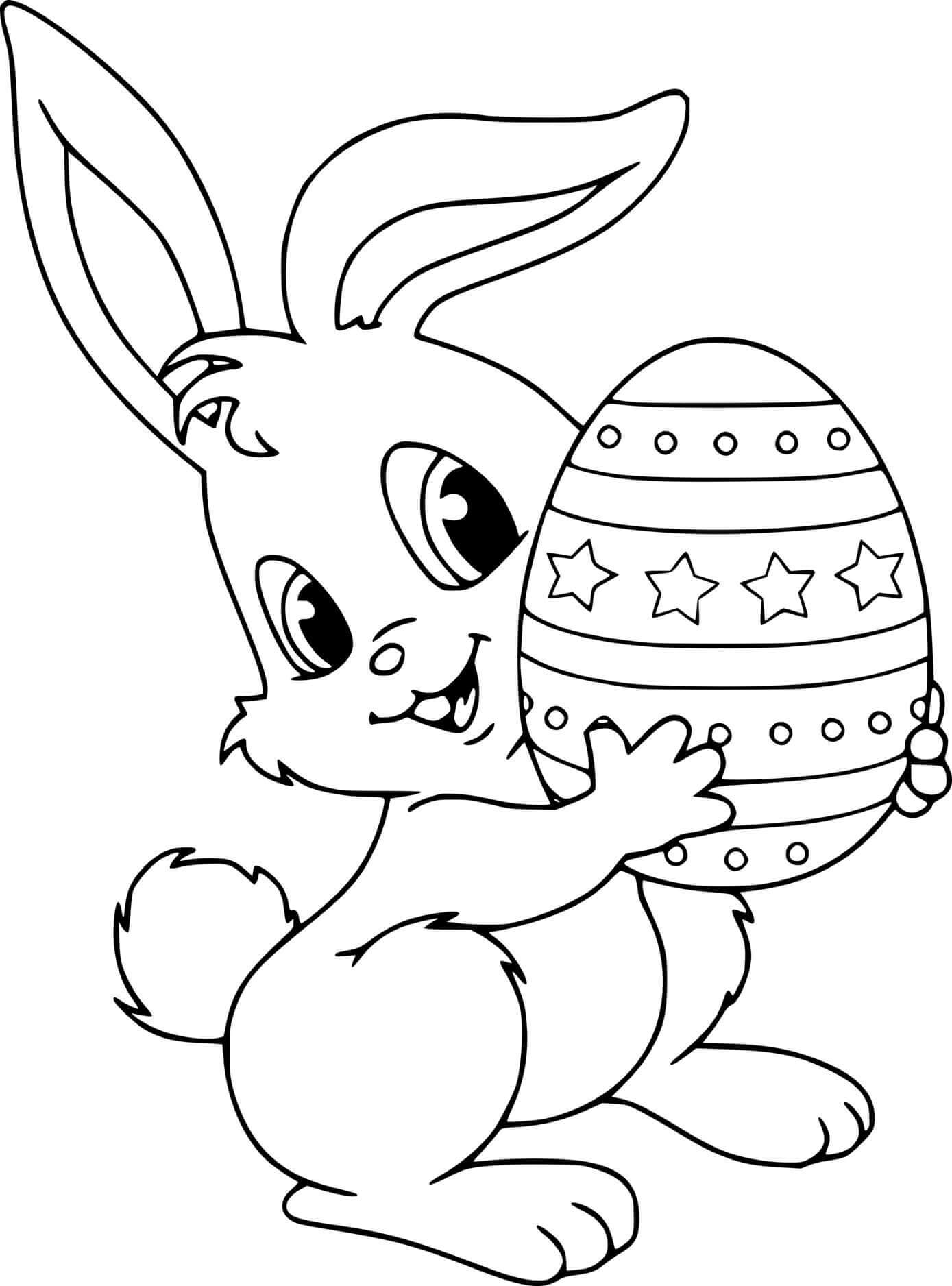 Cute Bunny Holds A Big Easter Egg Coloring Page