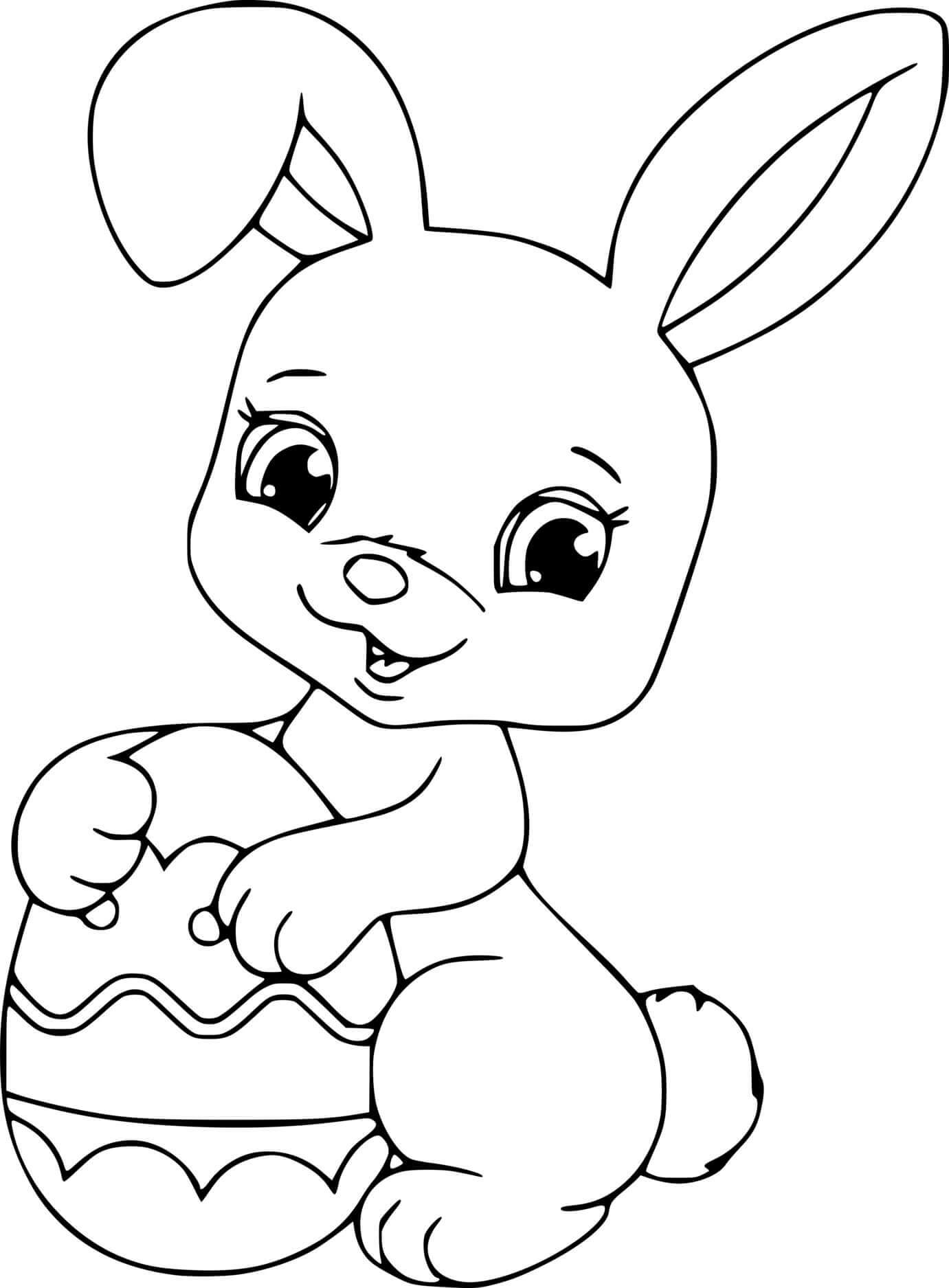 Cute Easter Bunny Holds An Egg Coloring Page