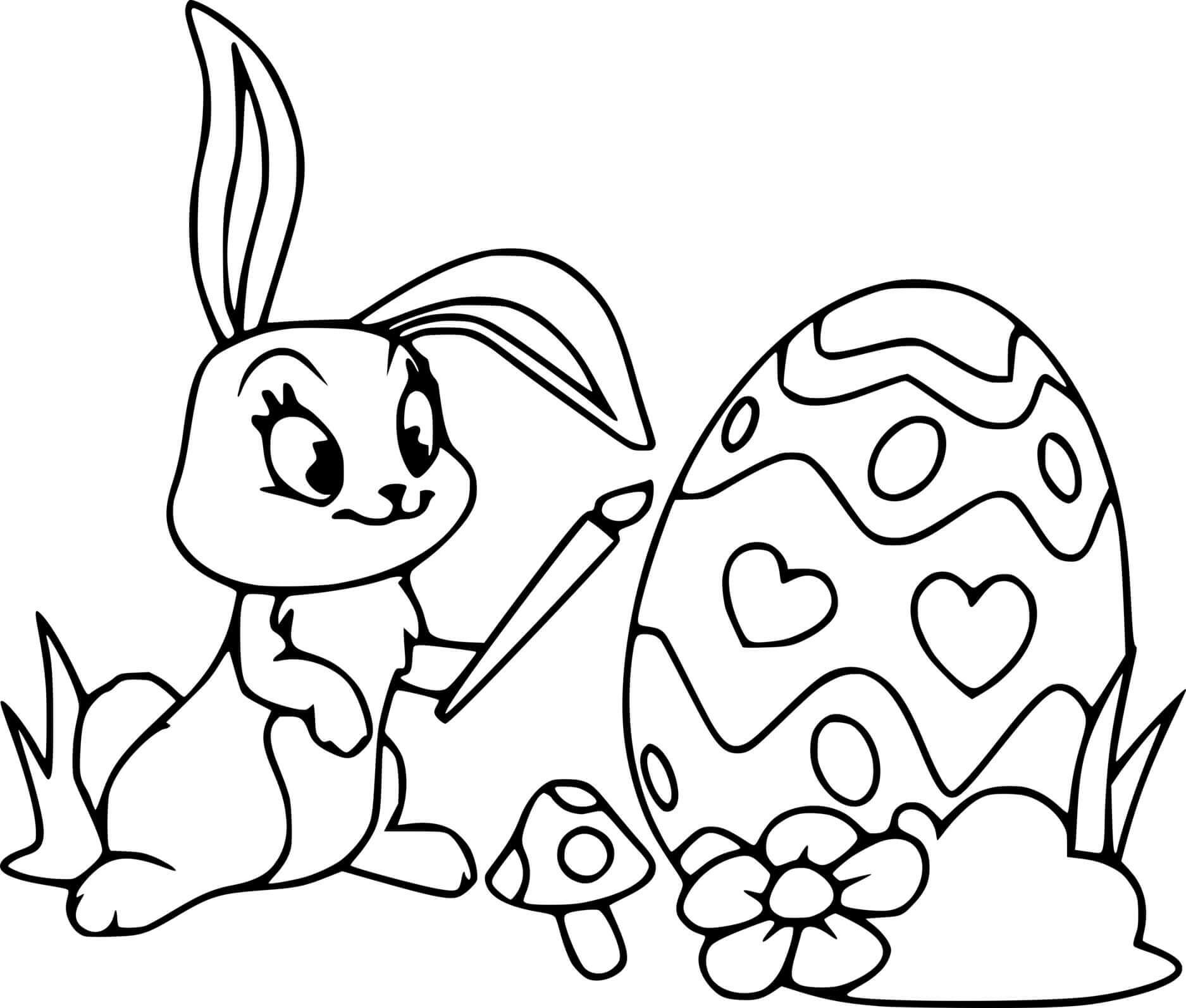 Cute Easter Bunny Painting The Egg Coloring Page