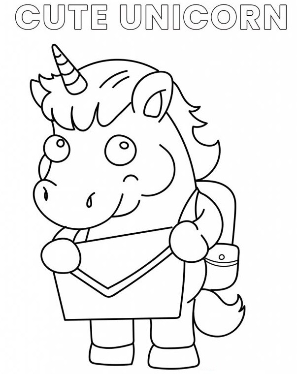 Cute Unicorn Cartoon Going To School Coloring Page