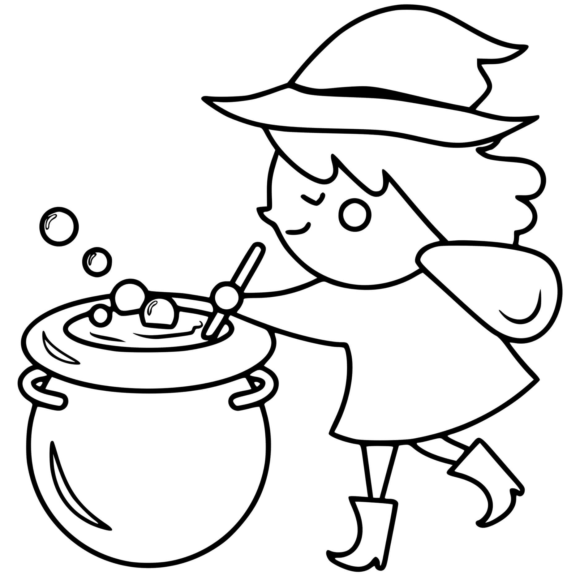 Cute Witch Stirring Cauldron