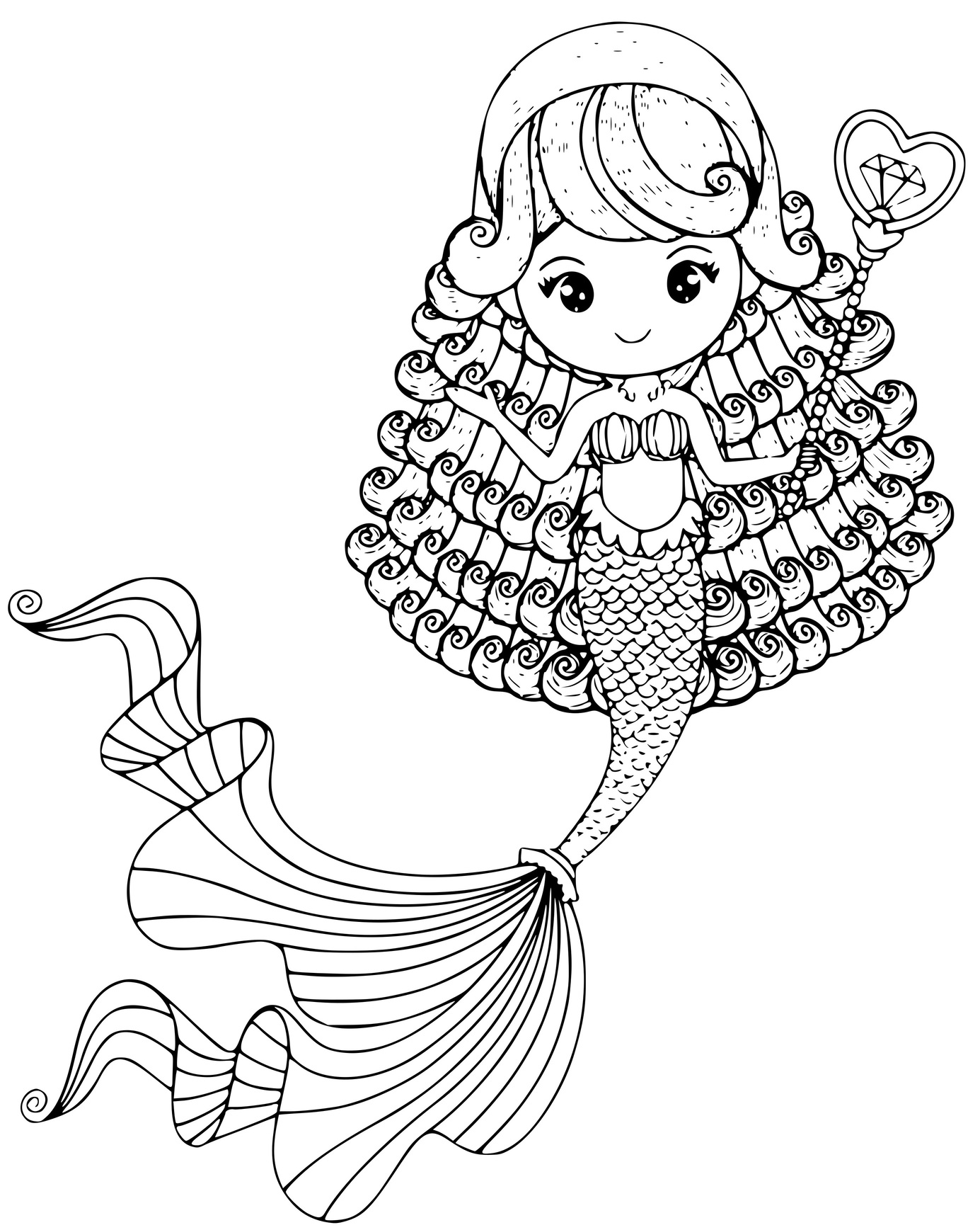 Cute Little Mermaid With A Long Tail