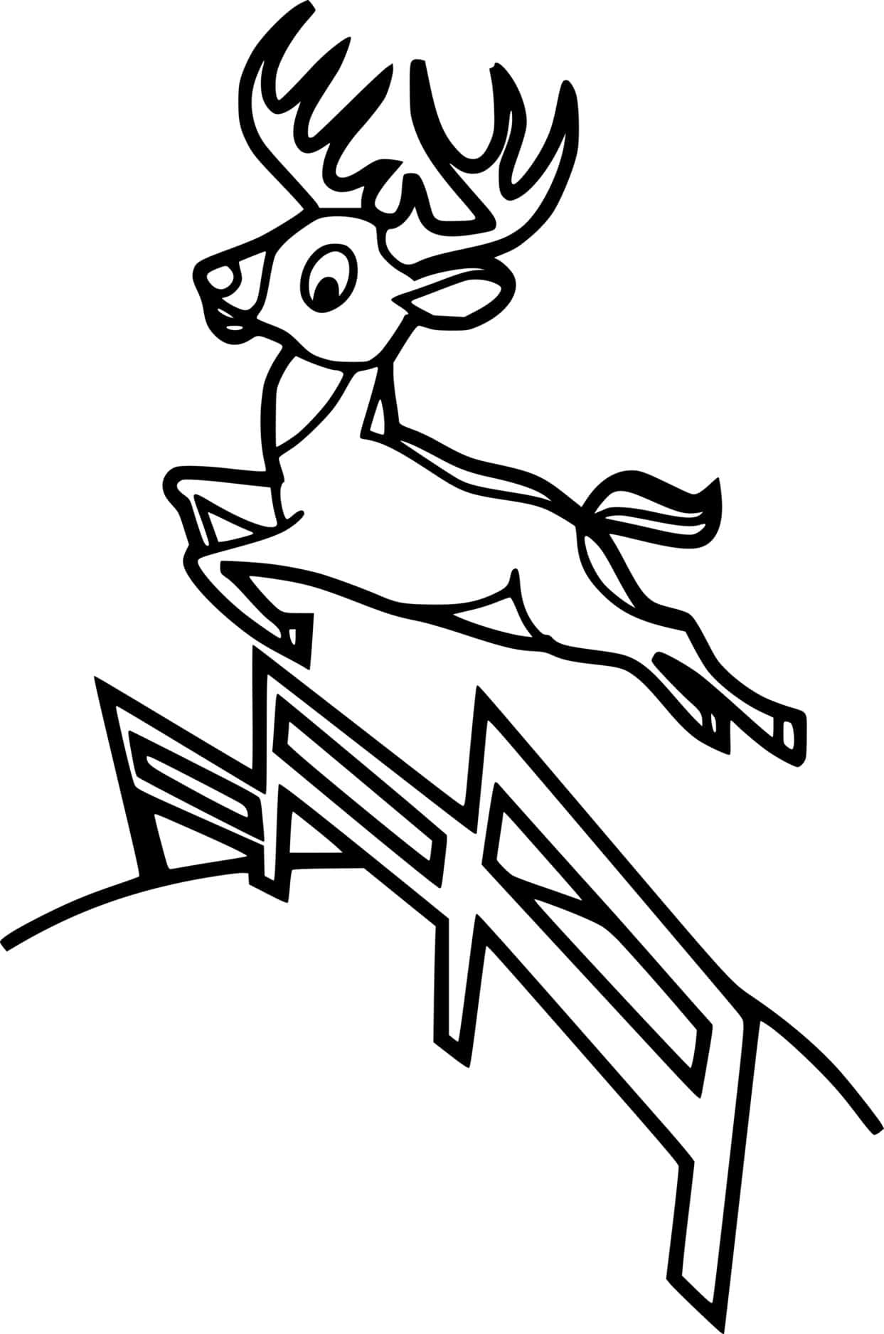 Deer Jumping Over The Fence Coloring Page