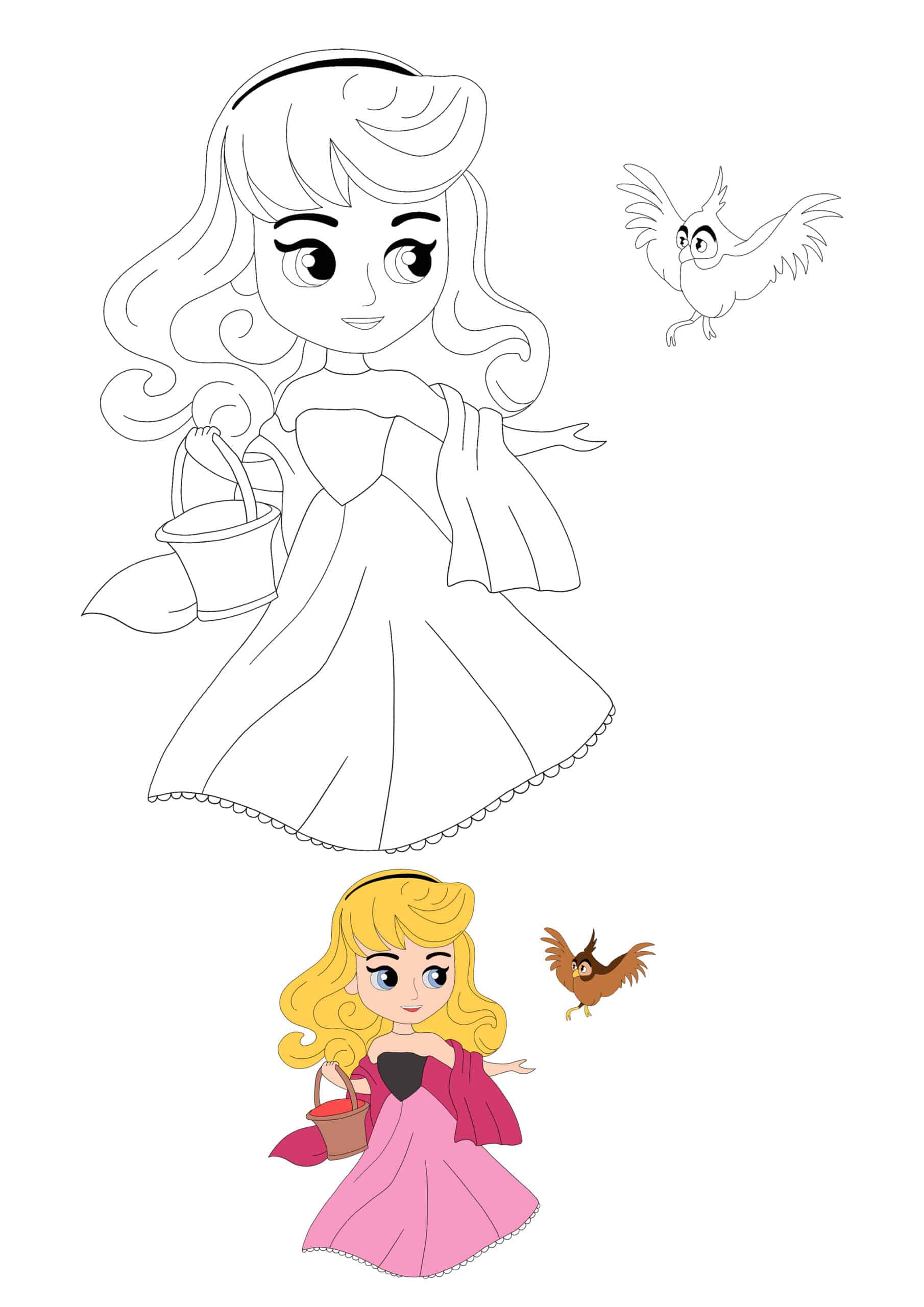 Disney Princess Aurora With Bird Coloring Page