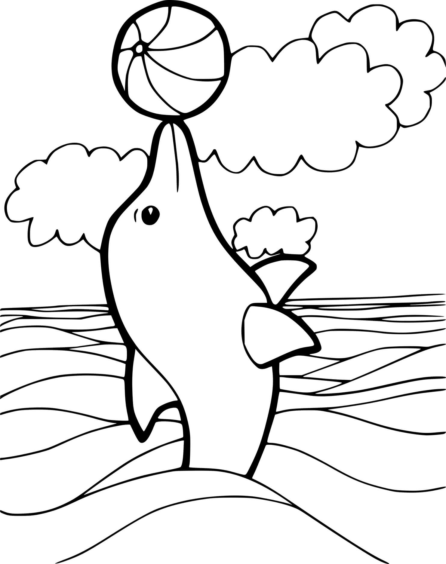 Dolphin Playing Ball In The Sea Coloring Page