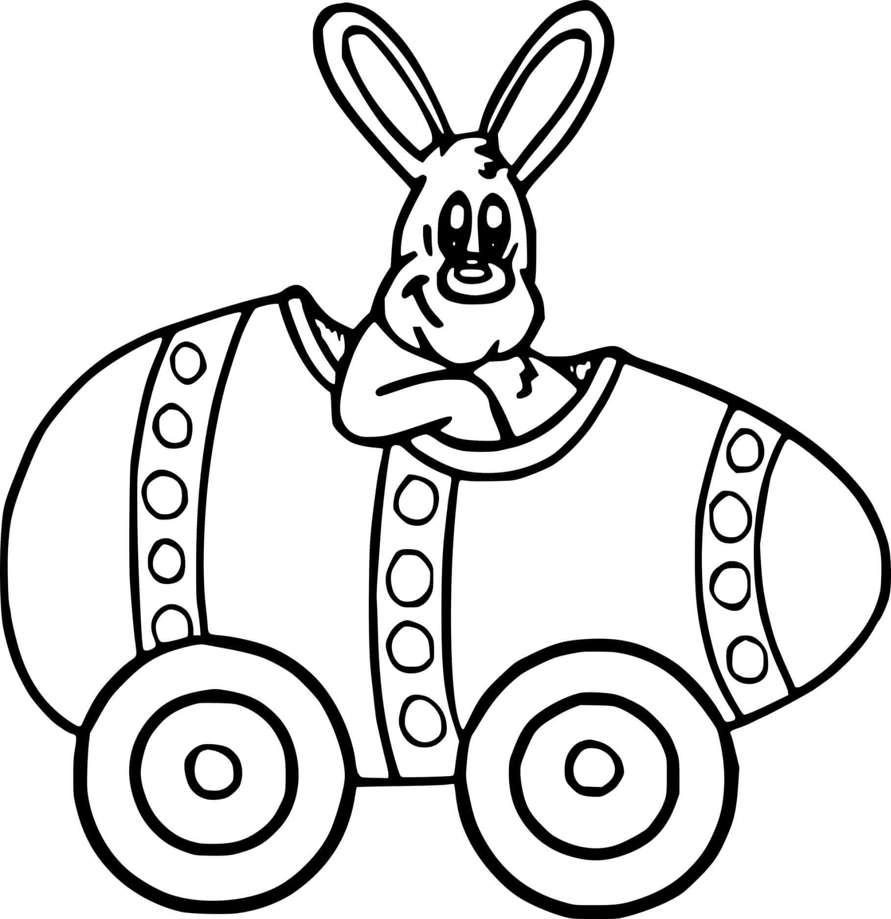 Easter Bunny Drives An Egg Car Coloring Page