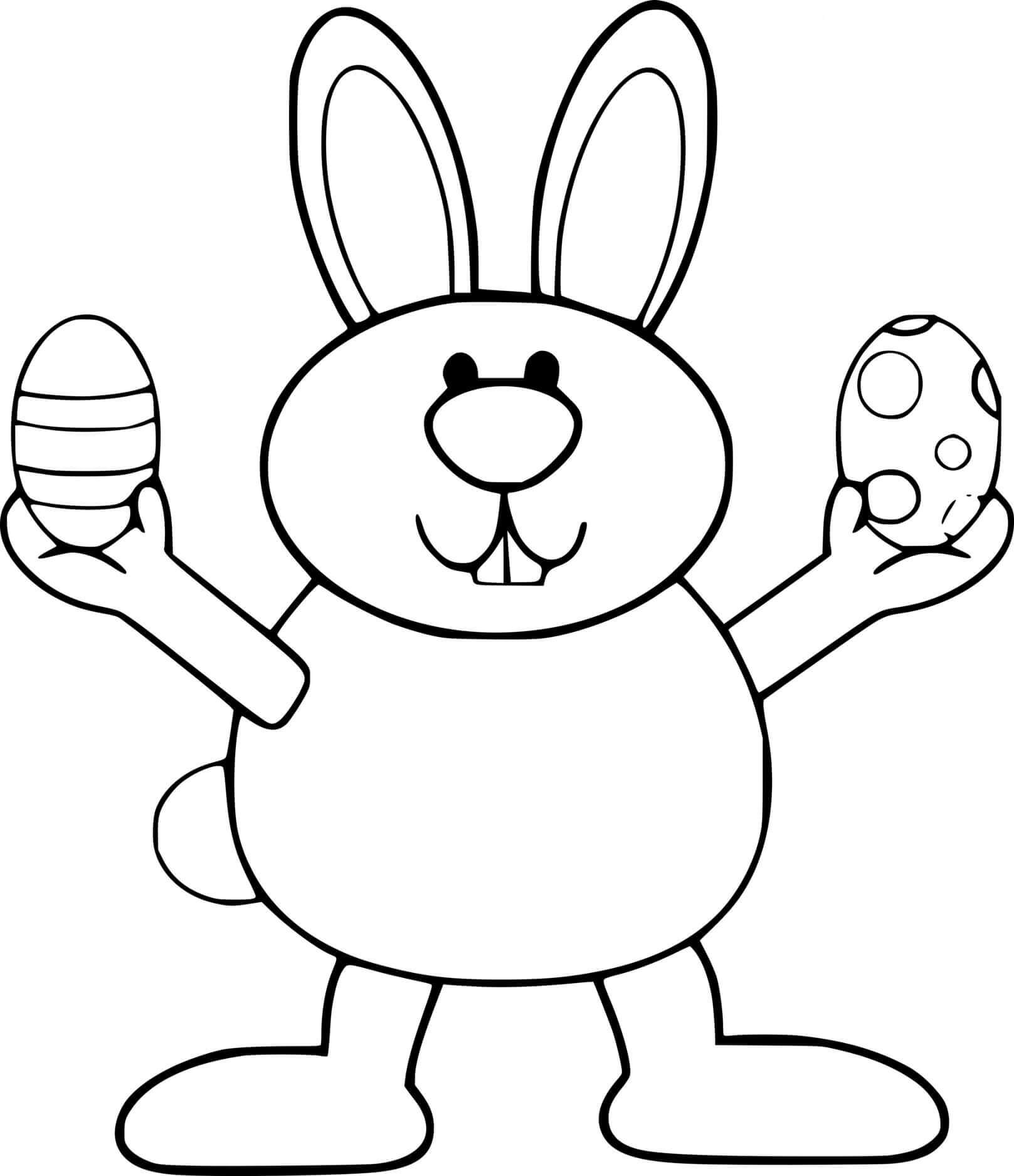 Easter Bunny Holds Two Eggs Coloring Page